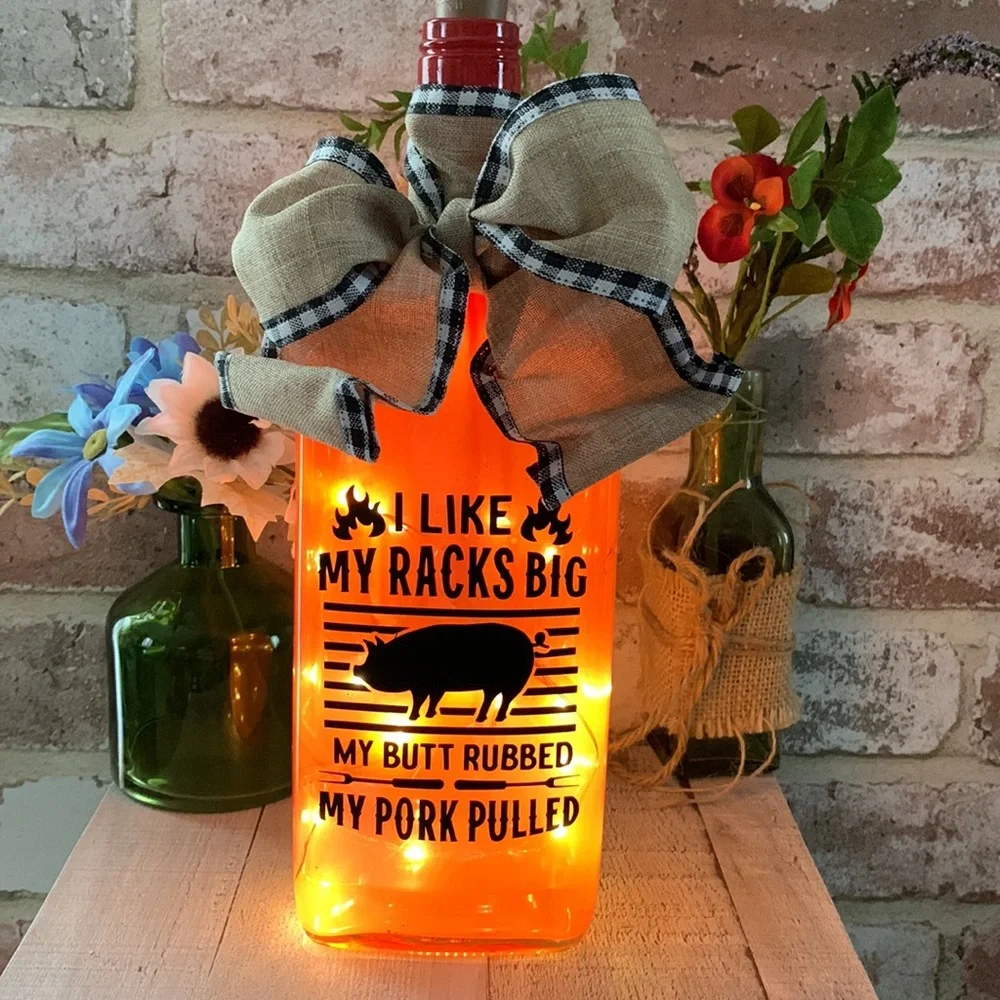 Hand Crafted Red BBQ Bottle Lantern with Burlap Bow